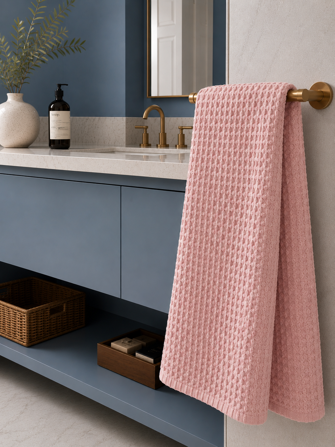 Drap de bain coton Nid d'Abeille Saumon