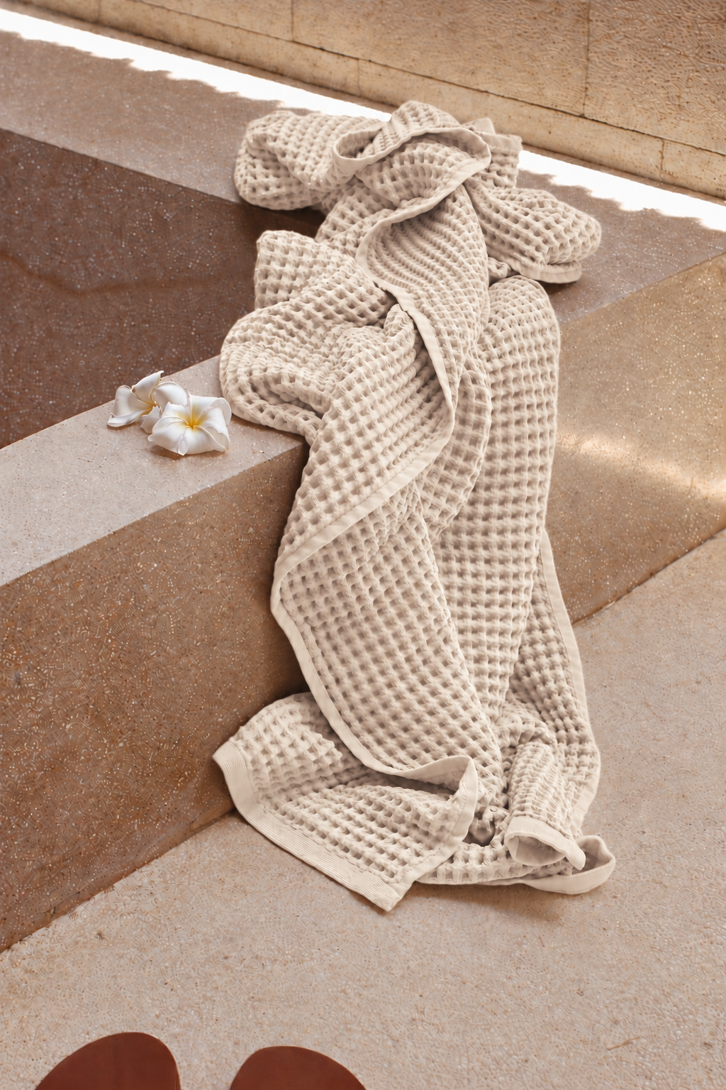 Drap de bain Nid d'Abeille – Blanc Crème
