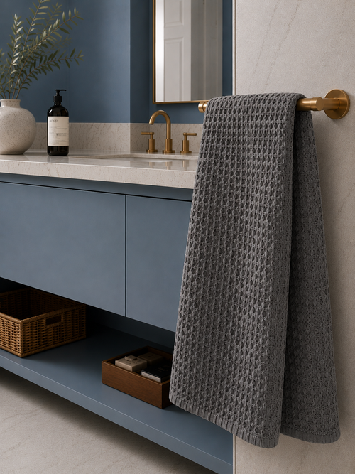 Drap de bain coton Nid d'Abeille Gris Foncé