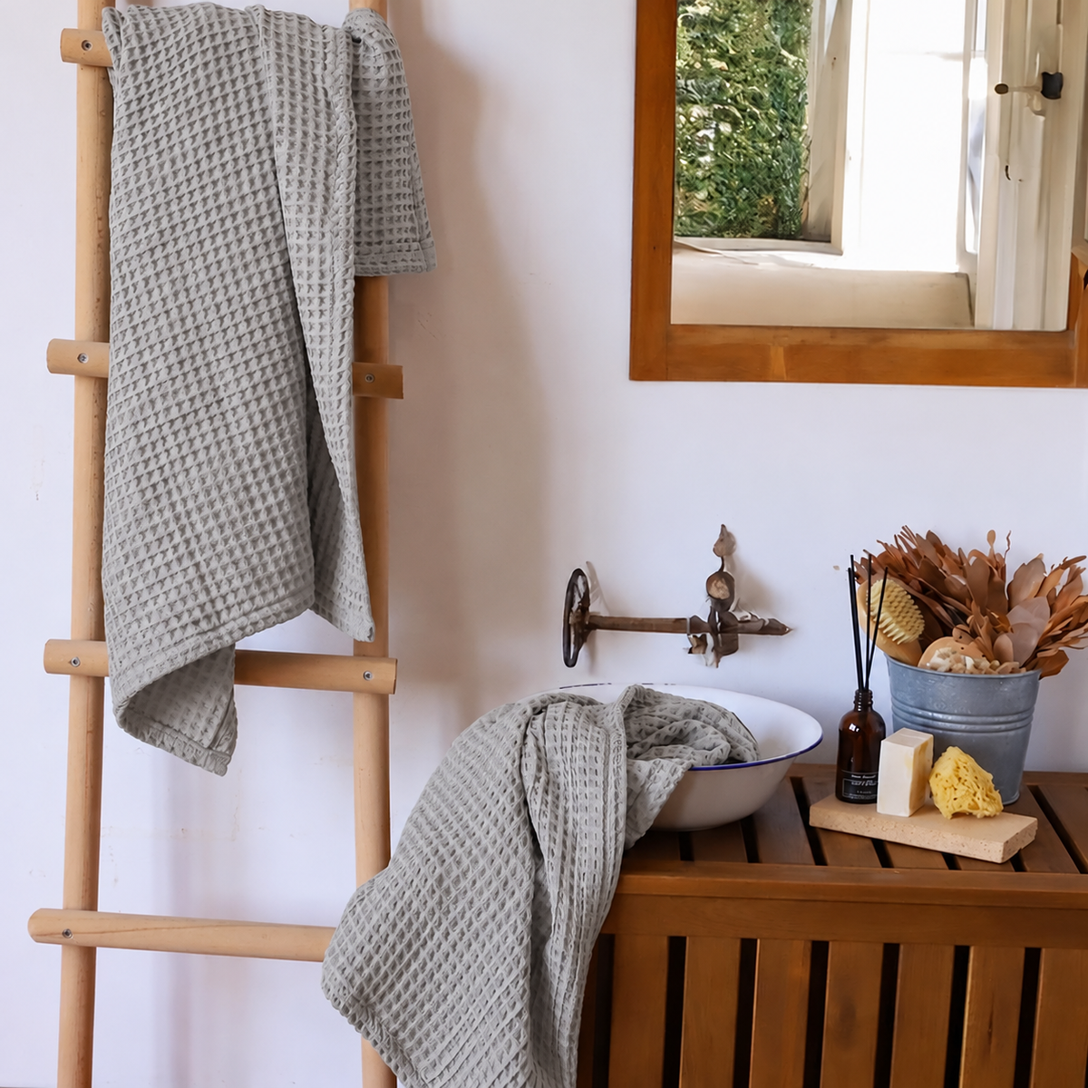 Drap de bain Nid d'Abeille – Gris Clair