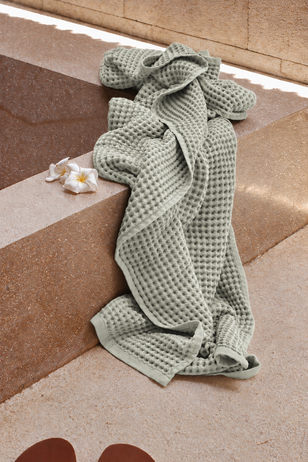 Drap de bain Nid d'Abeille – Vert de Gris