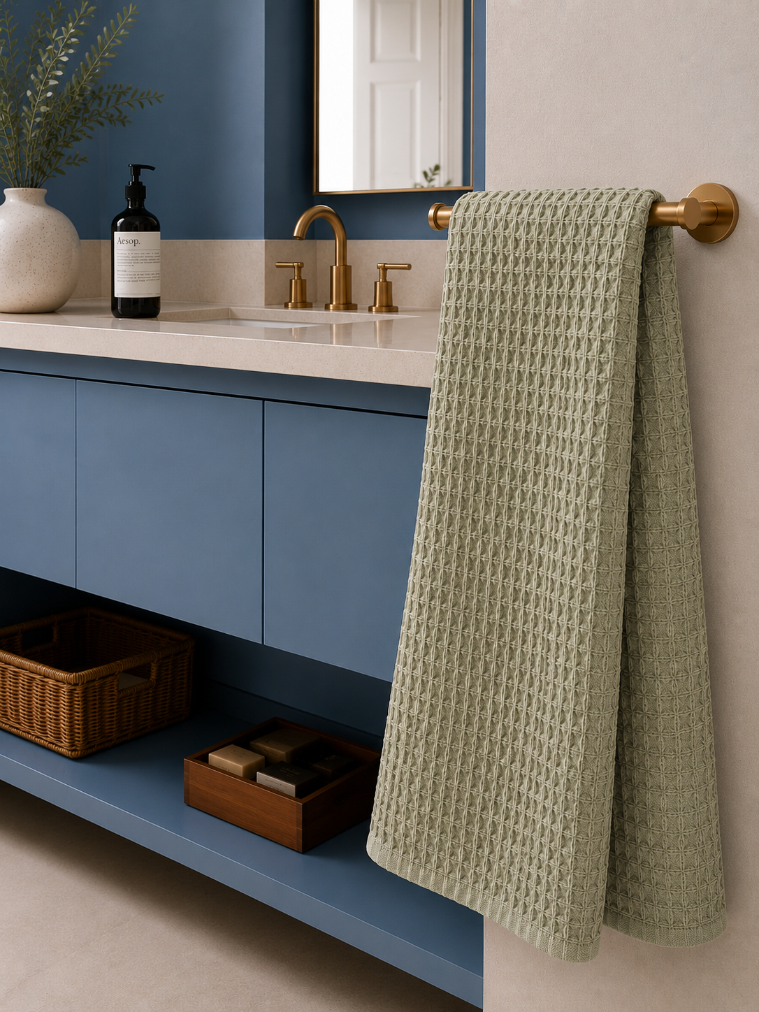 Drap de bain coton Nid d'Abeille Vert Sauge