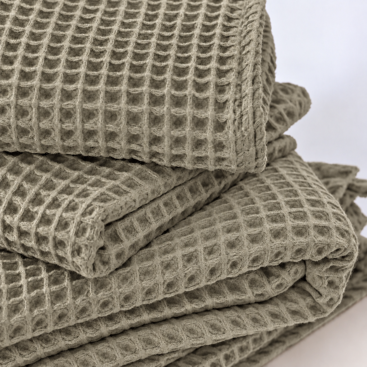 Drap de bain Nid d'Abeille – Vert Sauge