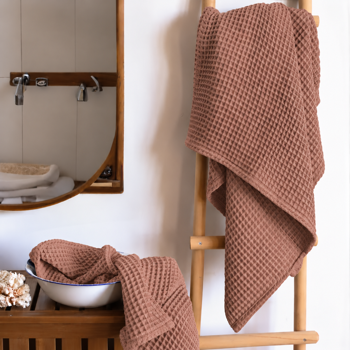Drap de bain Nid d'Abeille – Sable Rosé