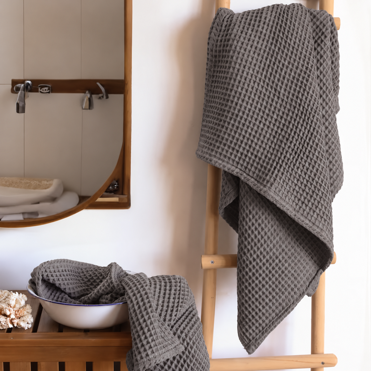 Drap de bain Nid d'Abeille – Gris Foncé