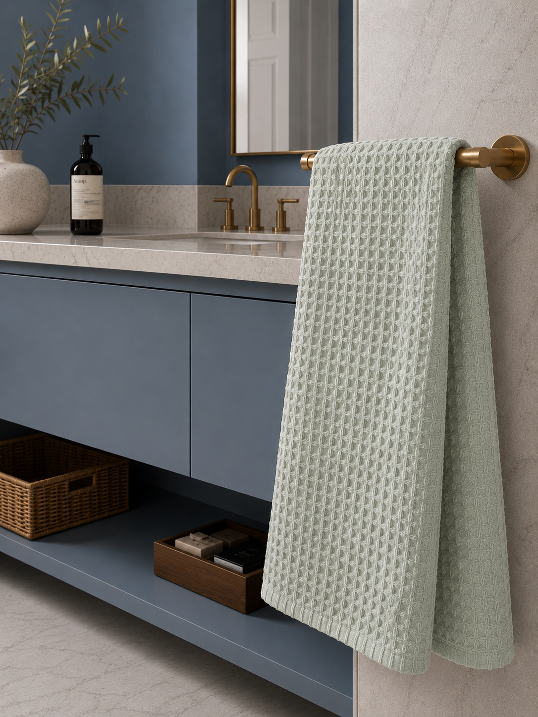 Drap de bain coton Nid d'Abeille Vert de Gris