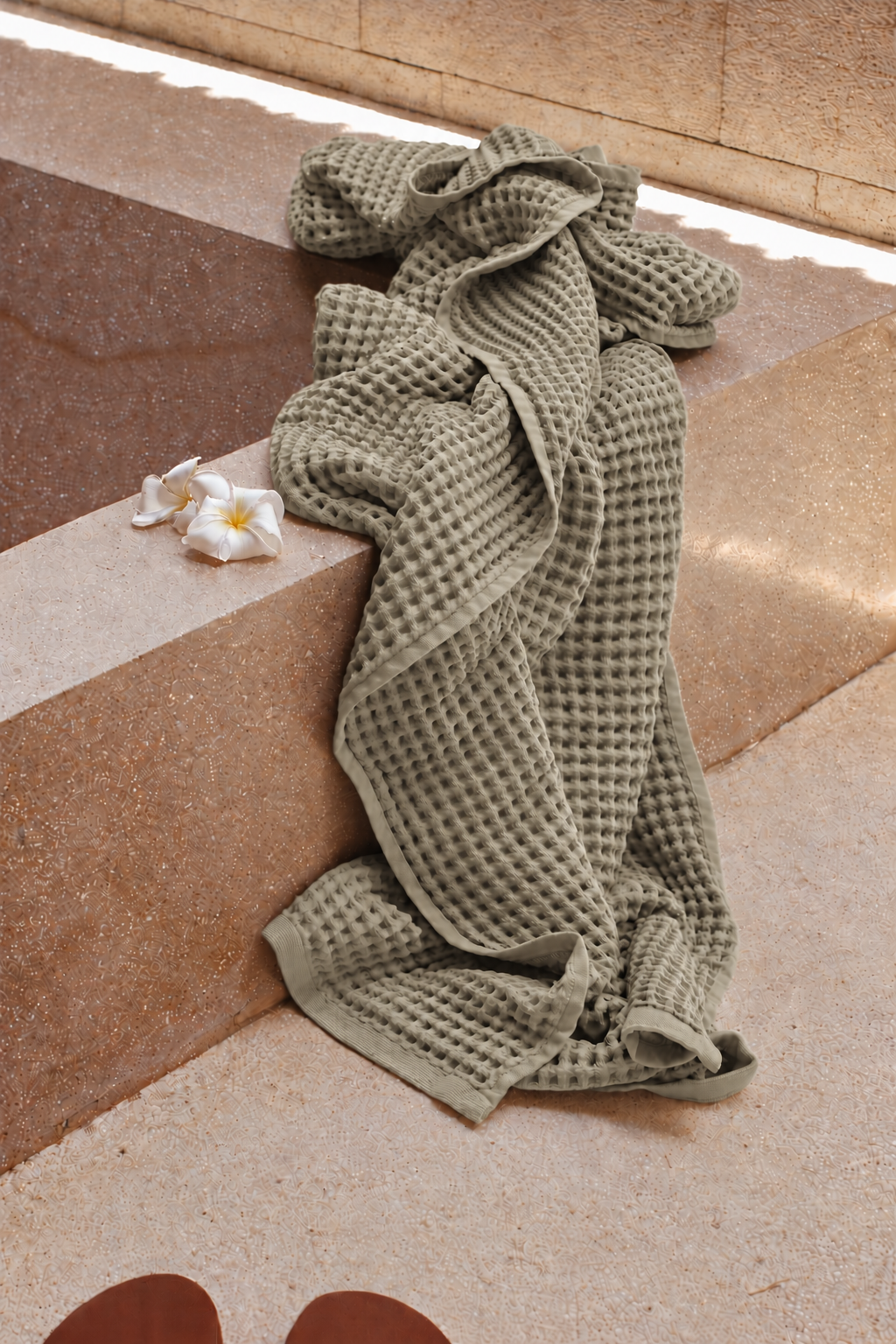 Drap de bain Nid d'Abeille – Vert Sauge