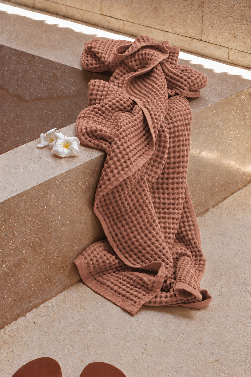Drap de bain Nid d'Abeille – Sable Rosé