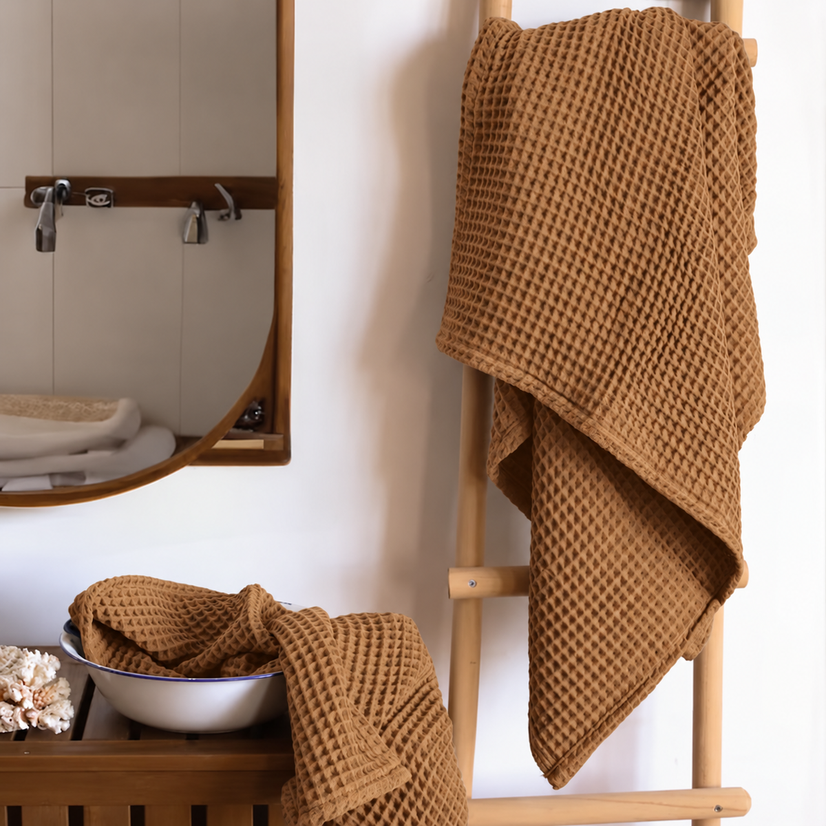 Drap de bain Nid d'Abeille – Cannelle