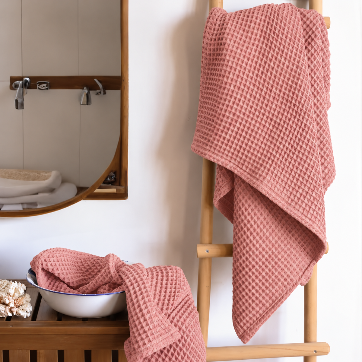 Drap de bain Nid d'Abeille – Saumon