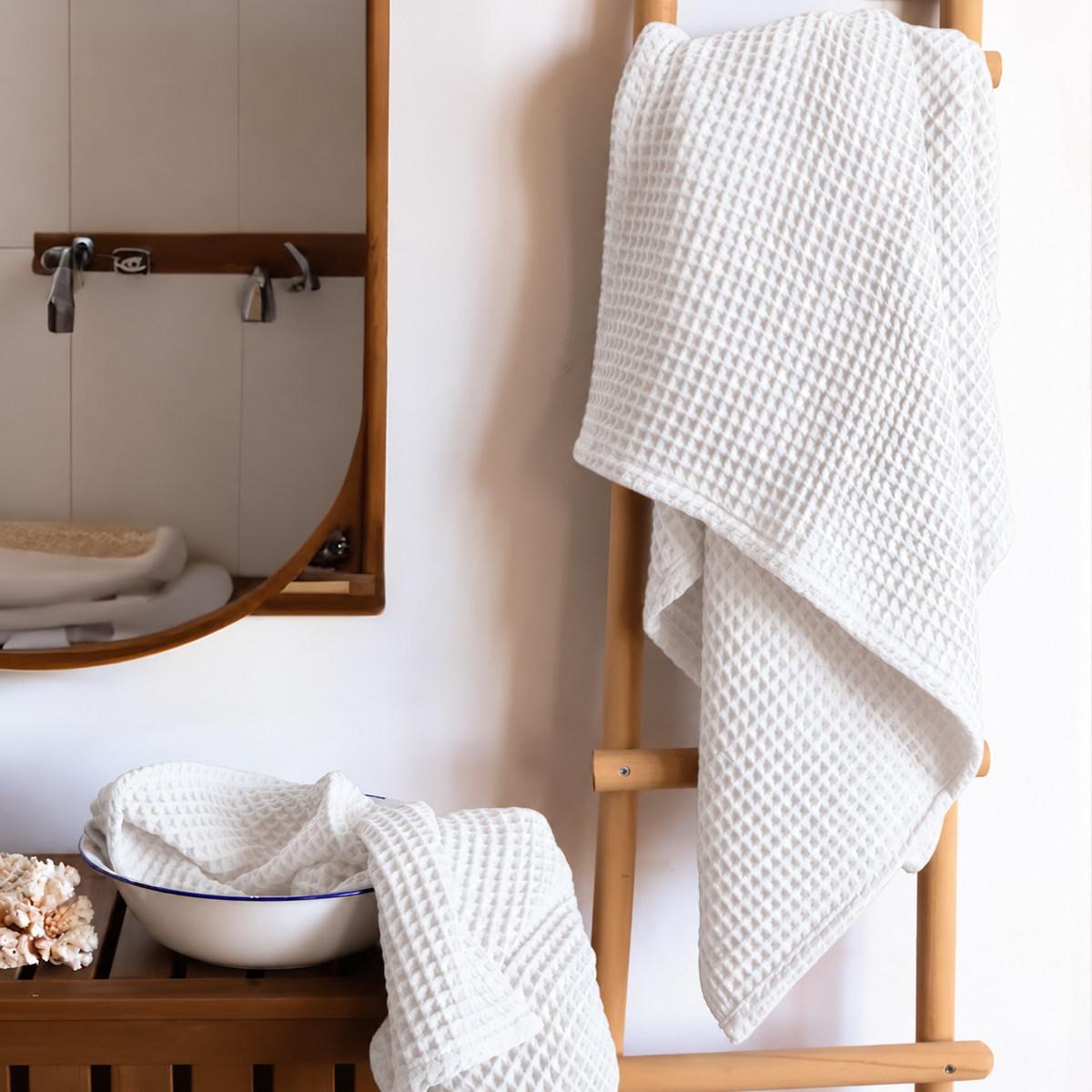 Drap de bain Nid d'Abeille – Blanc