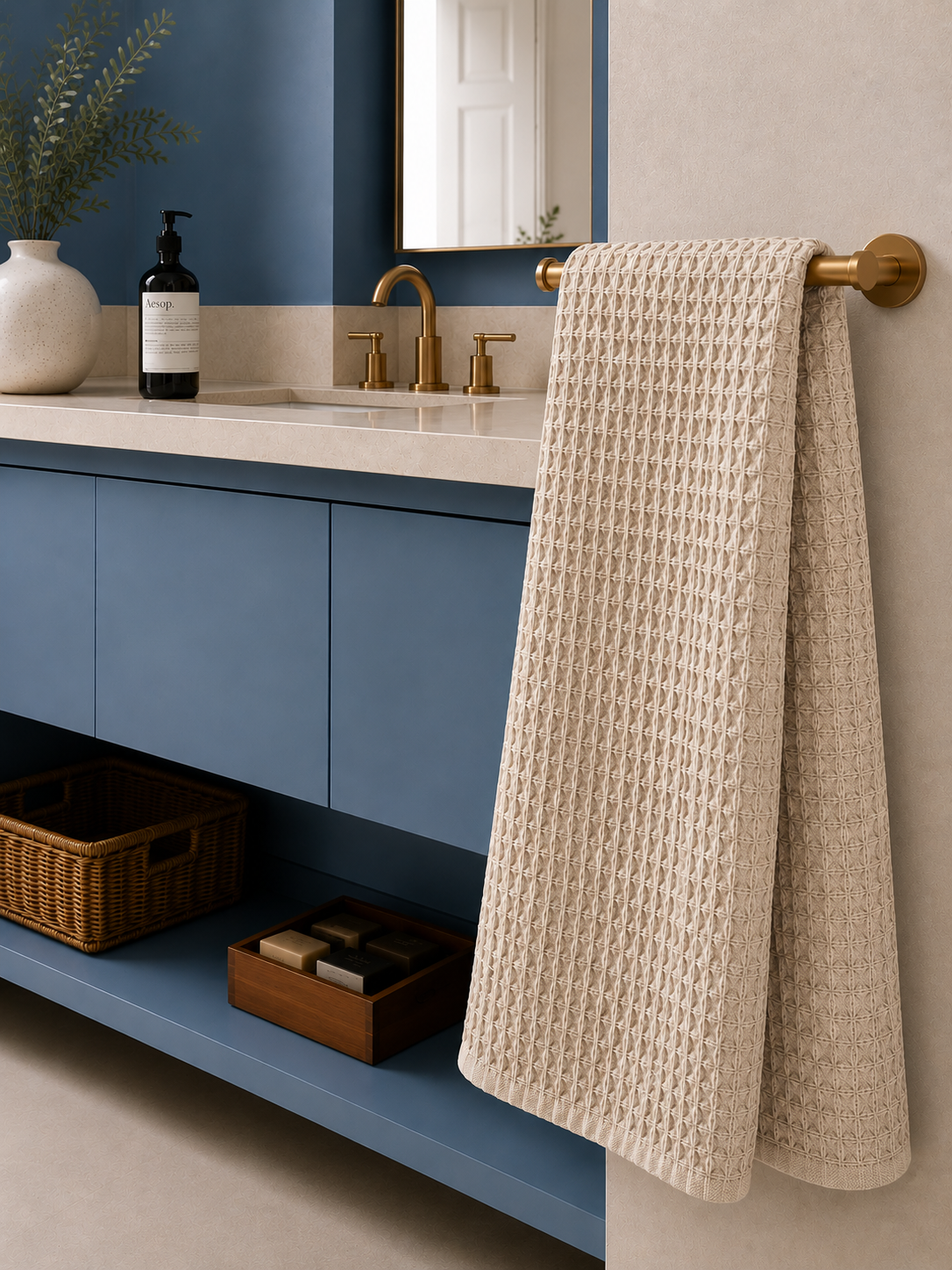 Drap de bain coton Nid d'Abeille Blanc Crème