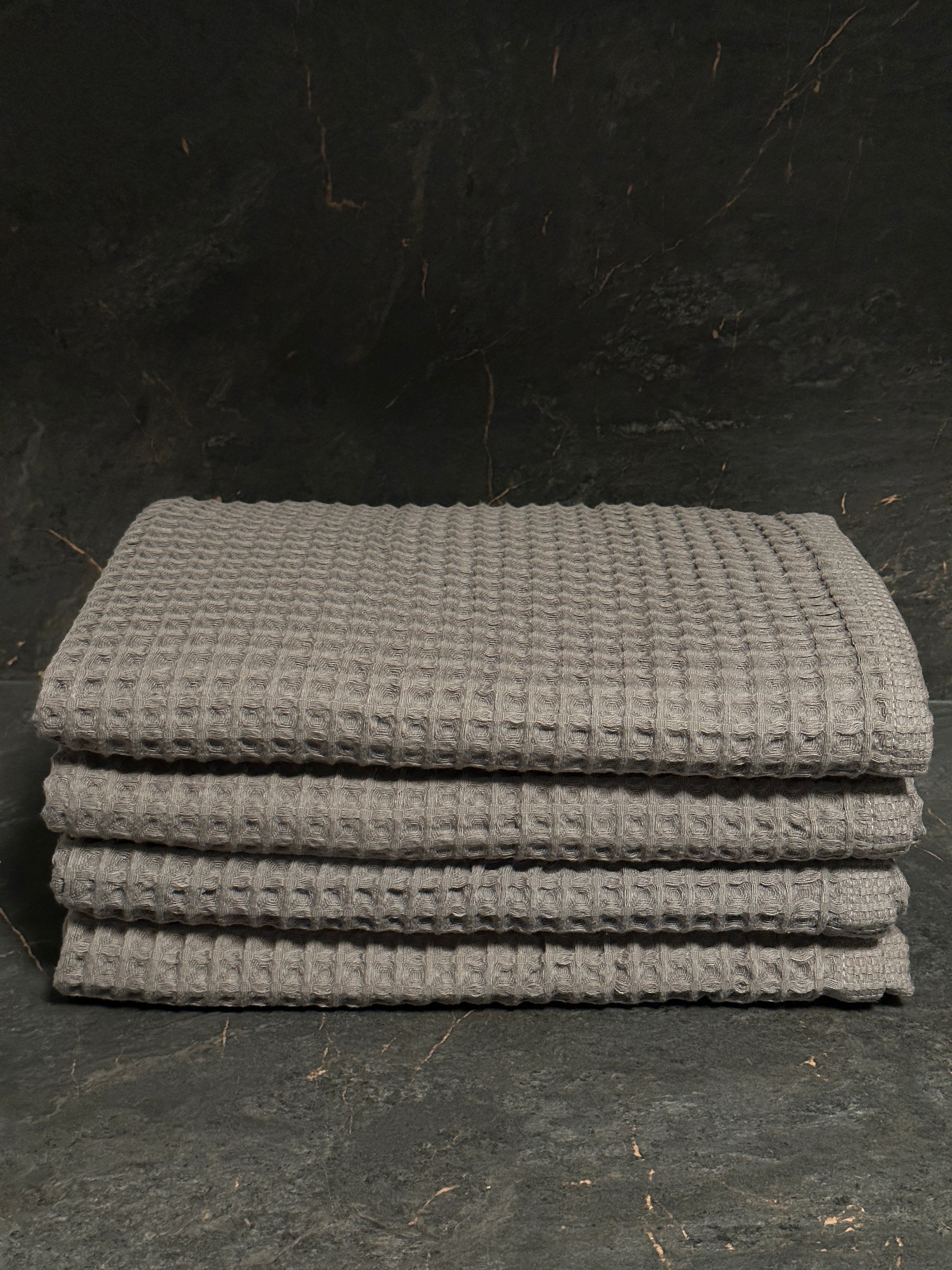 Drap de bain coton Nid d'Abeille Vert de Gris