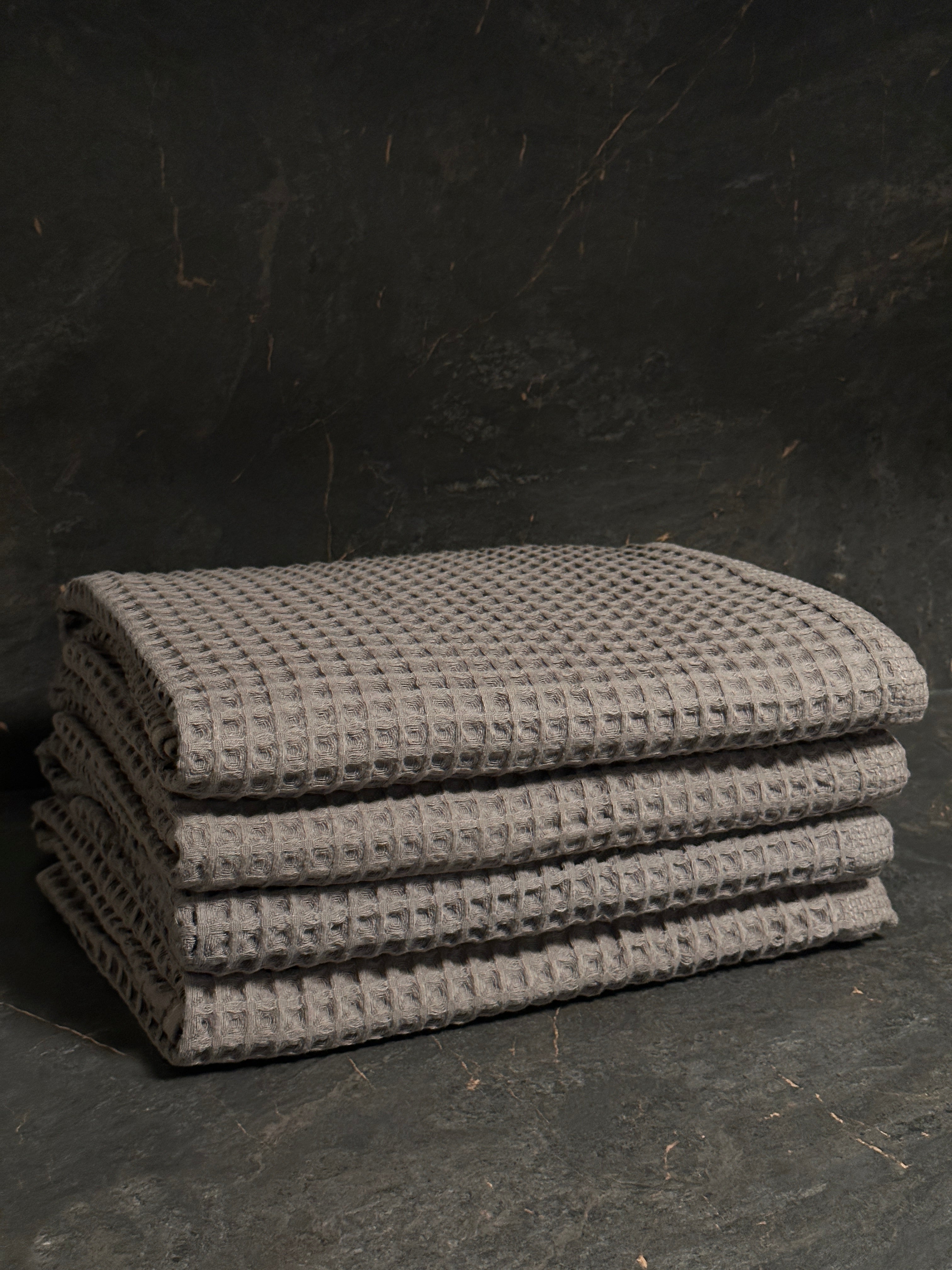Drap de bain coton Nid d'Abeille Gris Foncé